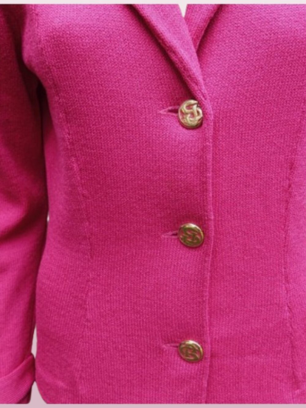 St. John by Marie Gray Magenta Pink Santana Knit Gold Button Blazer | Size 6 - Picture 5 of 9
